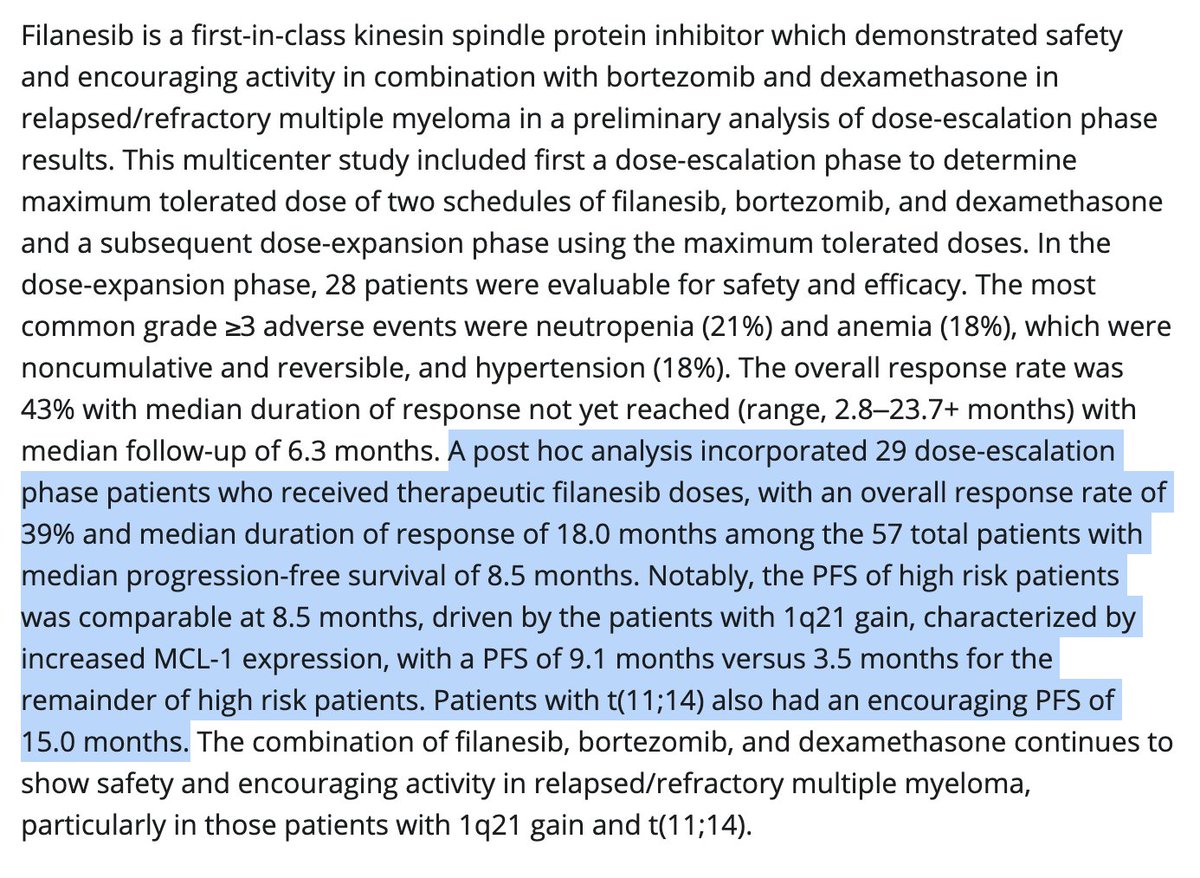 Rahul Banerjee, MD, FACP (@rahulbanerjeemd) on Twitter photo First time I've heard of filanesib (kinesin spindle inhibitor), and first time I've heard of a #MMsm drug specifically targeting gain(1q) 🎉🤯
(⚠️: One ?iatrogenic death from SJS)
Congrats to @kaufman_MMdoc <a href="/AjaiChari/">Ajai Chari</a> and co-authors on this Ph1 study!
onlinelibrary.wiley.com/doi/full/10.10… First time I've heard of filanesib (kinesin spindle inhibitor), and first time I've heard of a #MMsm drug specifically targeting gain(1q) 🎉🤯
(⚠️: One ?iatrogenic death from SJS)
Congrats to @kaufman_MMdoc <a href="/AjaiChari/">Ajai Chari</a> and co-authors on this Ph1 study!
onlinelibrary.wiley.com/doi/full/10.10…