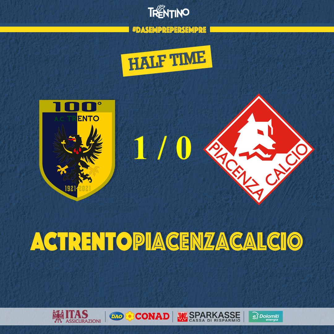 AcTrento's tweet photo. ⏸️ HALF TIME 😴
🏁 È terminato il primo tempo allo stadio “Briamasco”. Trento avanti grazie al penalty trasformato da Belcastro ⚽
TRENTO 🆚 PIACENZA 1️⃣ ➖ 0️⃣
#TREPIA
#Trento100 #VorreIncontrartiTraCentAnni
#DASEMPREPERSEMPRE💛💙 #WeAreTrento https://t.co/tFVkS9pRve