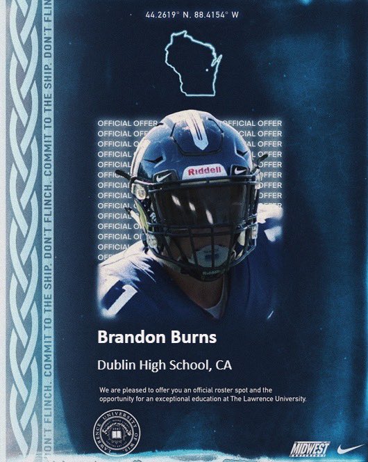 After a great conversation with <a href="/Coach_Sosinsky1/">Matt Sosinsky</a> and the Lawrence coaching staff I’m blessed to receive an offer to play football and run track!