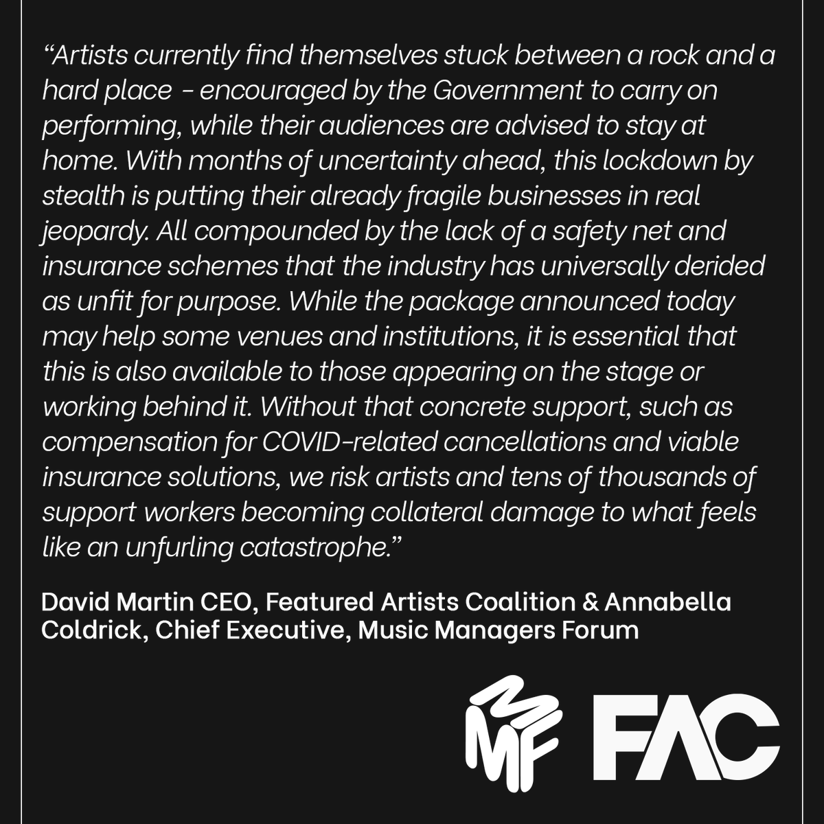 As artists &amp; managers face yet more uncertainty resulting from the Omicron variant, we call for more to be done to support our members...