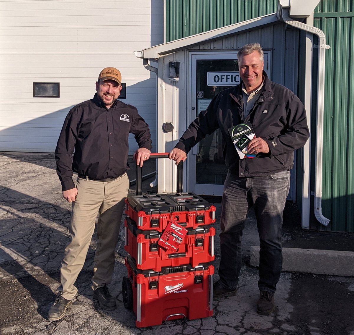 Christmas came early for John Verhey from Shadeview Structures Inc., winner or our Tasco Dome draw prize entered at The Building Show. #tbs21. Enjoy the Milwaukee Packout Tool Box System. Thanks for connecting with us.