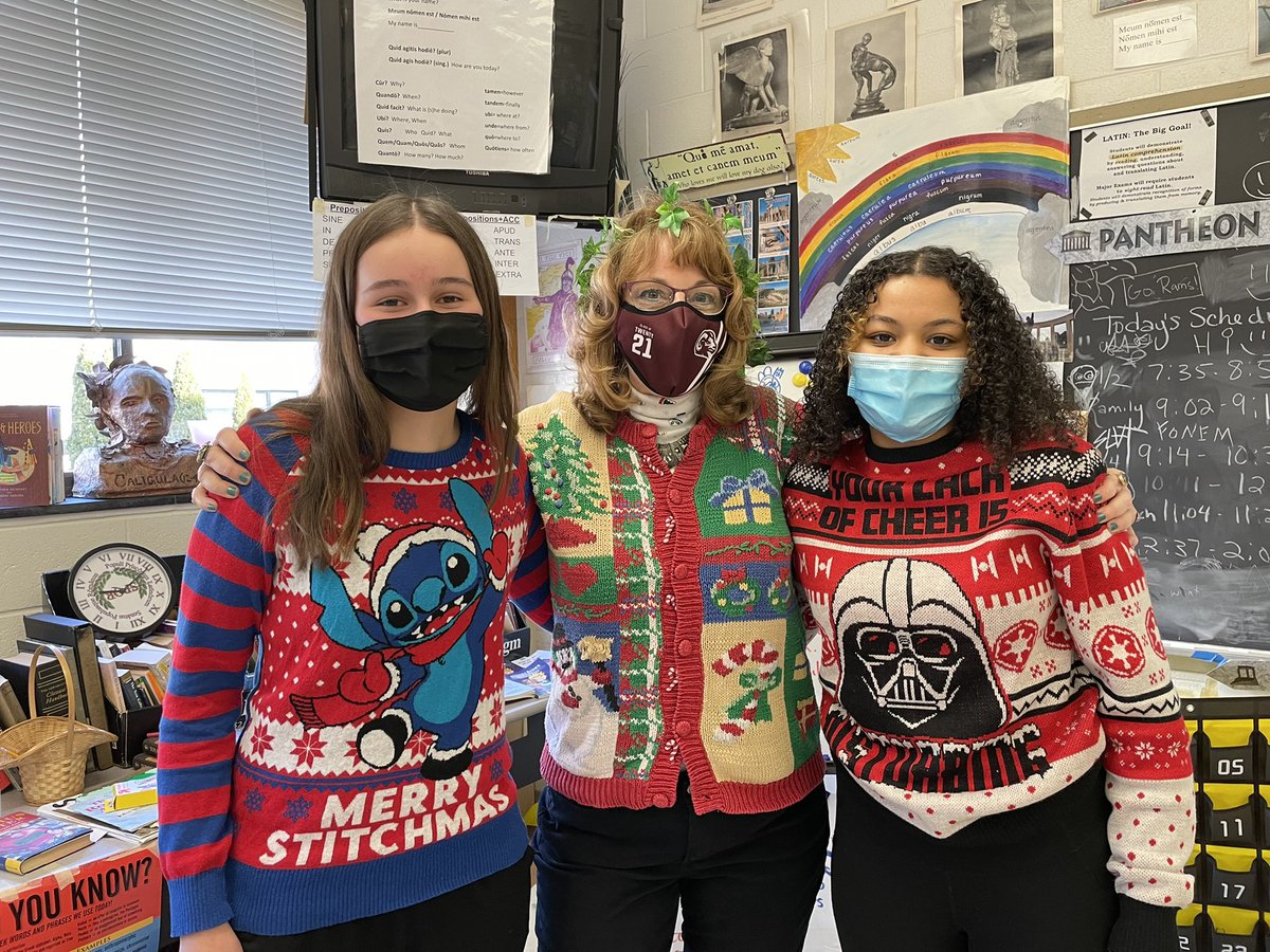 BCHSmagistra's tweet photo. #UglyChristmasSweater Day at BCHS. #BCLatin always represents!#LatinRocks https://t.co/MBOAf2D0Qd