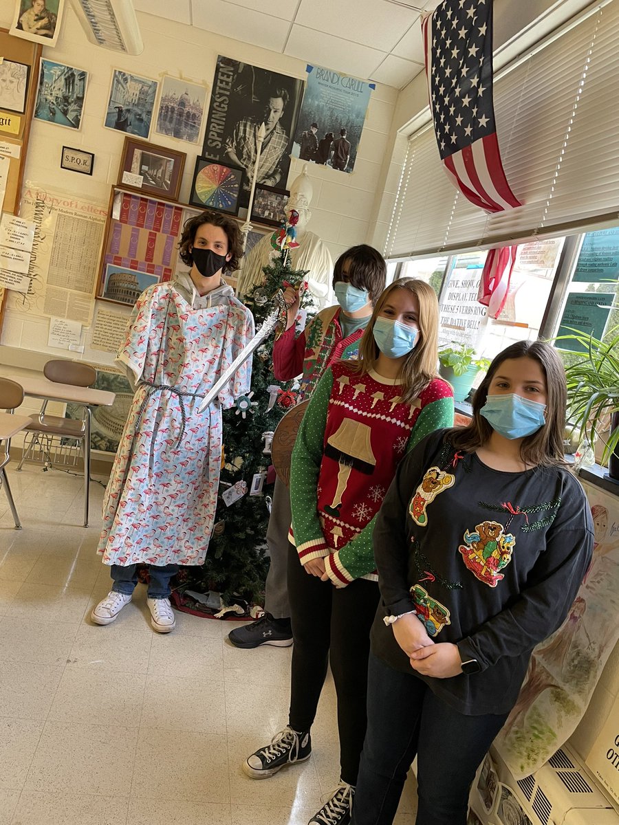 BCHSmagistra's tweet photo. #UglyChristmasSweater Day at BCHS. #BCLatin always represents!#LatinRocks https://t.co/MBOAf2D0Qd