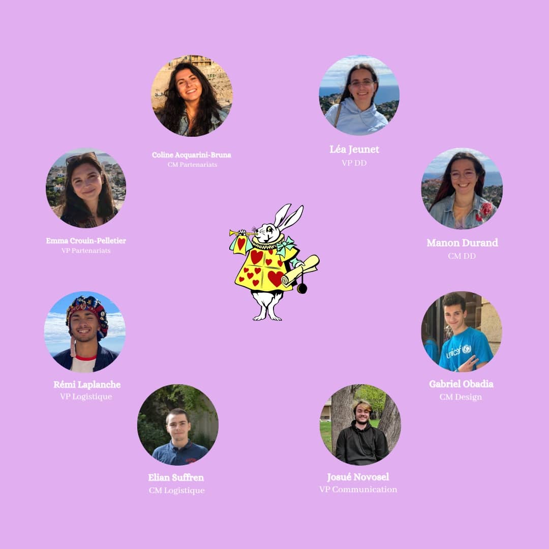 [PRÉSENTATION DU BUREAU]

On vous fait le récap de l'équipe au grand complet 😍

En bande organisée, on va tout faire pour vous organiser un WET de folie 😉
On vous retrouve du 3 au 6 Mars 2022, on a plus que hâte....

Alice et la WET TEAM vous attendent avec impatience 👸