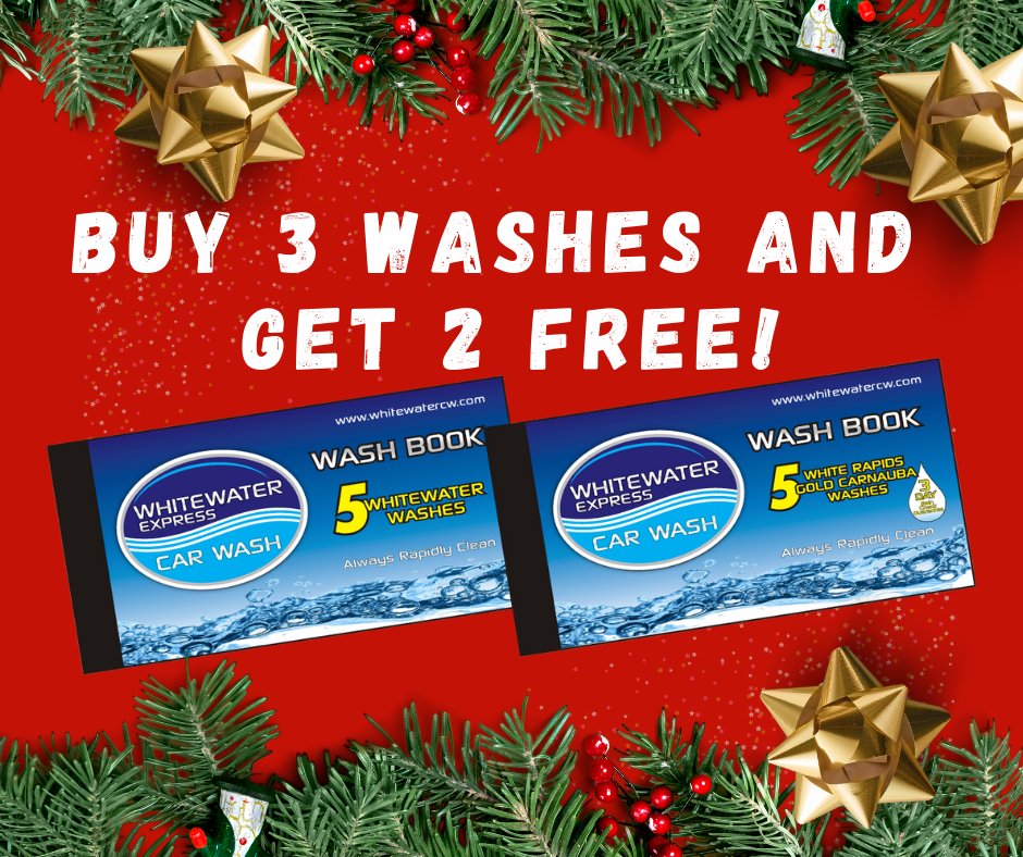 Last-minute Christmas shopping? We've got the perfect gift! Buy 3 Washes, Get 2 FREE. Our washes never expire and are valid at any WhiteWater location 🎁🚘😉.

Shop and save now: bit.ly/3lmZFb6