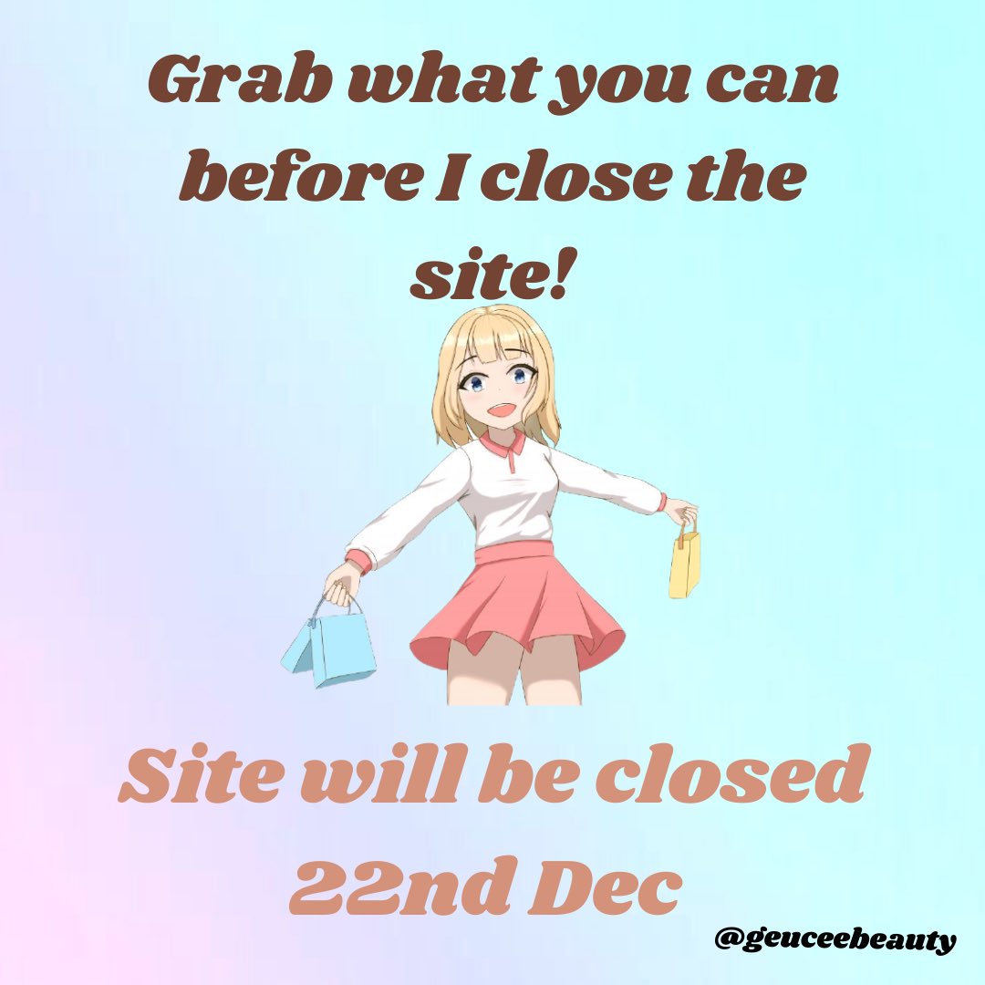 geuceebeauty's tweet photo. We will be closing our site tomorrow in preparation for some new releases in the New Year.
Grab what you can whilst theyβre DISCOUNTED!π
#animebeautybrand #animemakeup #anitwt #animelipgloss #animelashes https://t.co/9TyMAi6Gxg