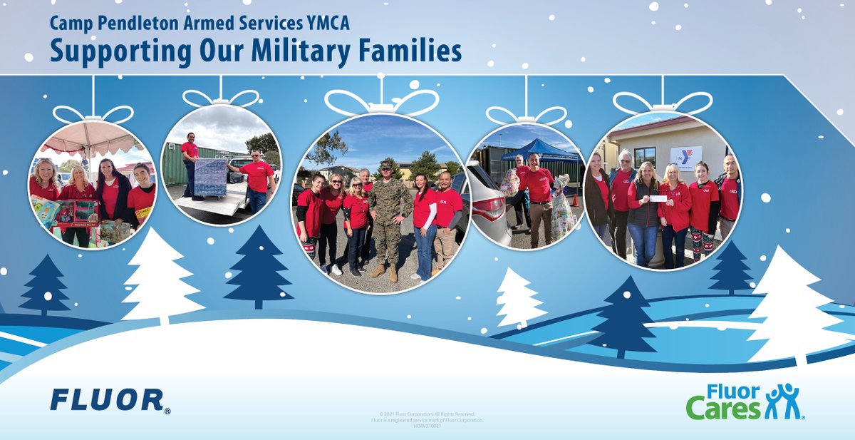 FluorCorp's tweet photo. SoCal office #FluorCares volunteers continued their holiday tradition of supporting Camp Pendleton Marine Base Armed Services YMCA, donating $7,000 for #ASYMCA holiday programs and delivering joy by distributing gifts and toys to 636 families. #strengtheningourmilitaryfamilies https://t.co/wAFGP1ZHMF