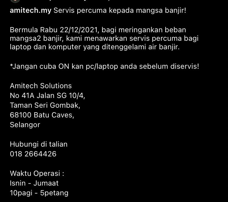 eikahyf's tweet photo. @magmalaya Kalau ada student or anyone yang laptop/pc dia rosak boleh hantar service kat alamat ni, for free je 🤗 https://t.co/bMuPVpazHD