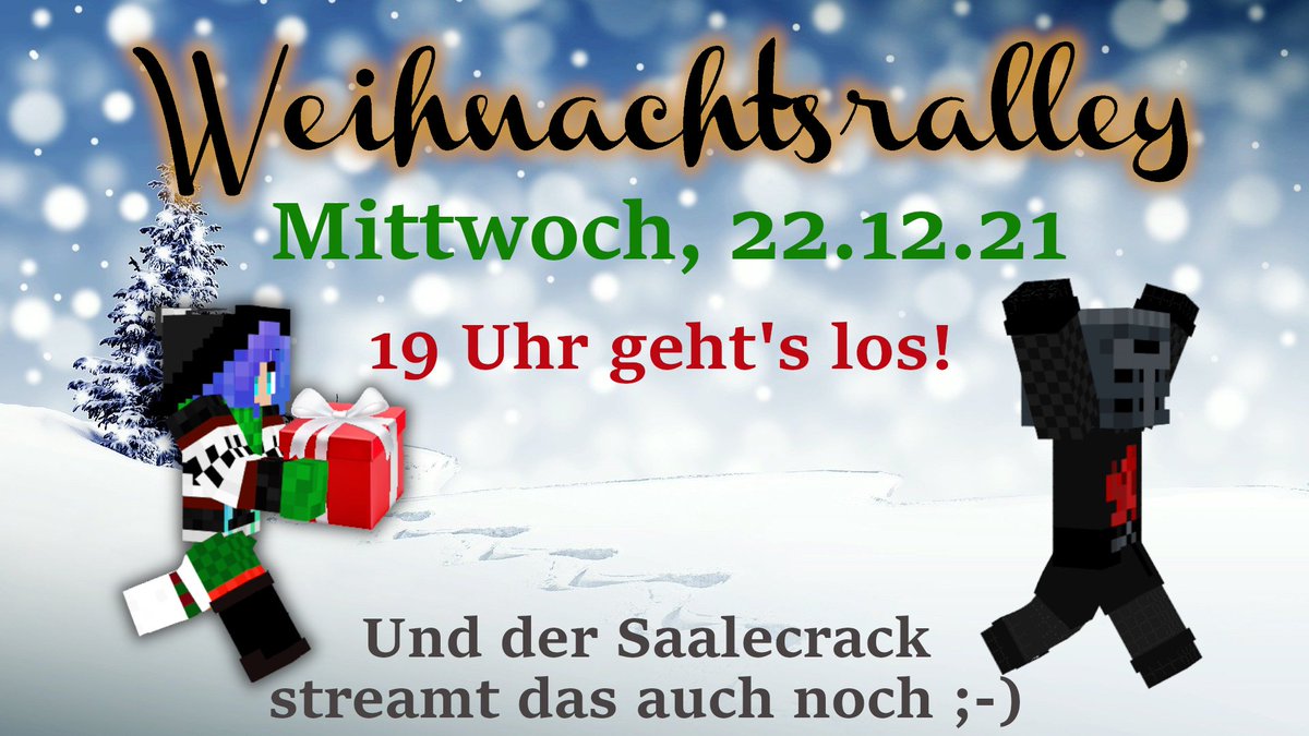 PlayersBuild's tweet photo. Denkt dran morgen ist es soweit!! Unsere Weihnachtsralley startet um 19 Uhr und wird auf Twitch live gestreamt von Saalecrack . Kommt gerne vorbei, wir freuen uns auf euch :)

Eurer https://t.co/MWmXohsHv7 Team https://t.co/Inwkp1y1mC