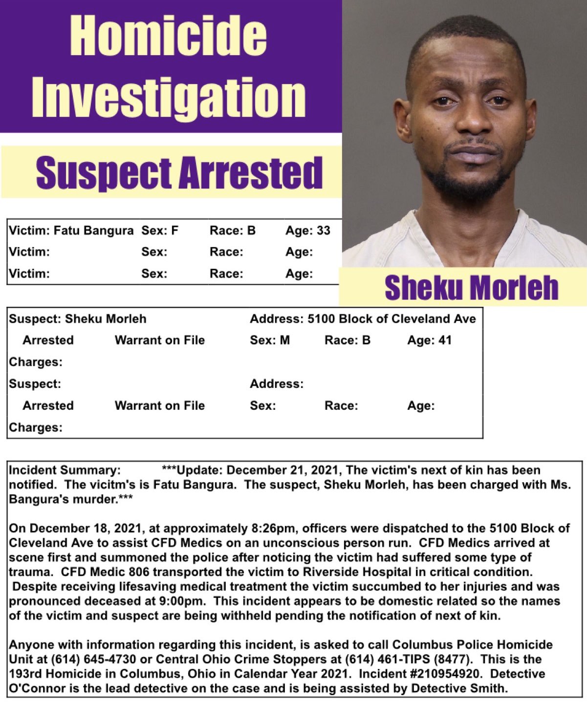 Columbus Ohio Police on Twitter "HOMICIDE SUSPECT ARREST *UPDATE12