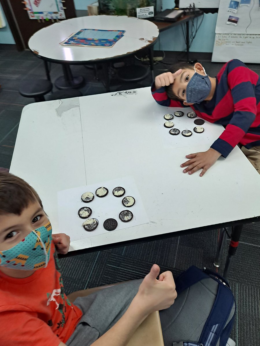 Mrs_KHef's tweet photo. The best part of our month-long moon phase observations... EaTiNg CoOkIeS!!! #1E1 #HefKids2022 @WestLakeElem https://t.co/HjqnREJtYb