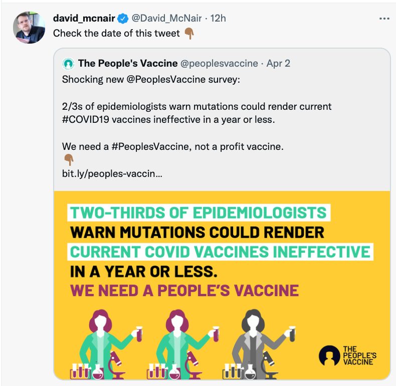 #Omicrom is yet another #PreventableSurprise. Risk reduction should have been the priority. Instead #corporatecapture by #BigPharma - and its intellectual allies - was tolerated. Vaccine manufacturing where it is needed eg Africa has been blocked. 
<a href="/michaelmina_lab/">Michael Mina</a> <a href="/David_McNair/">david_mcnair</a>