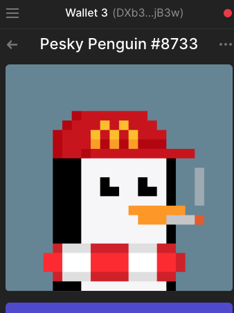 SolanaGiraffeBS's tweet photo. We are doing a draw, a big one, indeed.

We're giving away this @peskypenguins with value of 10 SOL's (1800$) to one lucky holder of @SolanaGiraffeBS 
To participate

1- Own at least one @SolanaGiraffeBS  
https://t.co/qZxduQkbCR

2- RT + Follow us

Snapshot of holders, tomorrow https://t.co/BKbpEs3JVn