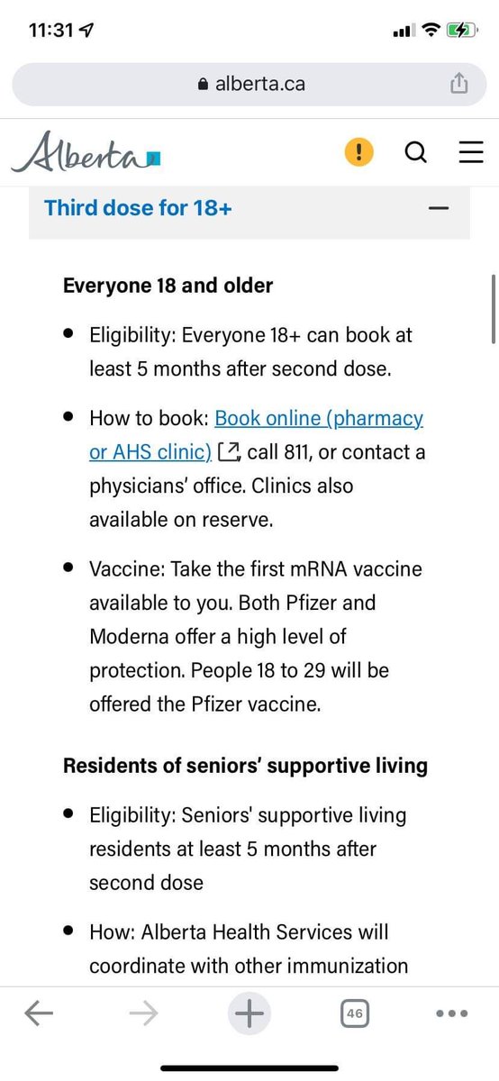 🚨🚨🚨We’re assuming they’ll officially announce this at the presser at 3:30, but 3rd dose eligibility has been updated on the vaccine information page to say 18+ and 5 months after 2nd dose. If you try to book in this afternoon, let us know what they tell you! #abvax #COVID19AB