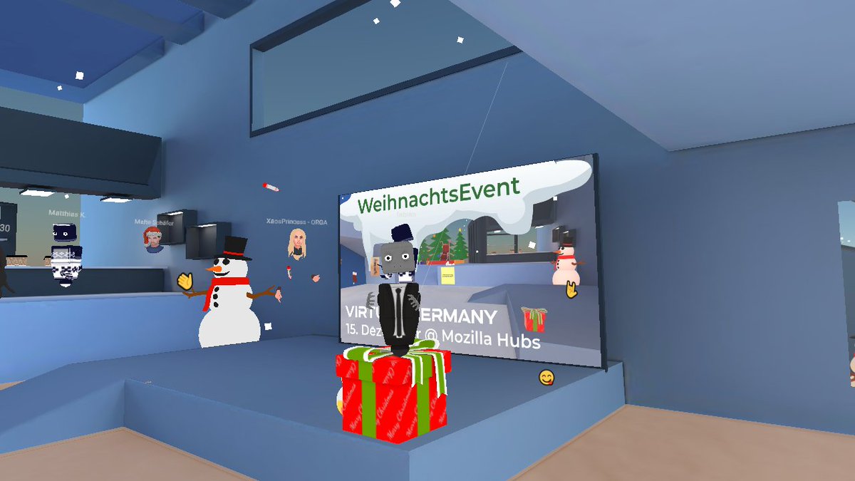 XaosPrincess's tweet photo. Here some impressions from #VirtualGermany's #SectretSanta in #VR on @MozillaHubs πππ
Thank you so much to everybody involved for the wonderful time, the cool performances and the amazing #Digital #Gifts!
We wish you all peaceful #Holidays and a happy & healthy #NewYear2022 π https://t.co/hJxo55mbFp