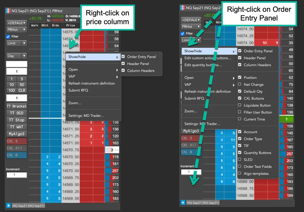 Trading_Tech's tweet photo. Right-click on the MD Trader Order Entry Panel to show or hide order-specific configurations. A right-click on the Price column will only expose general configurations. #TTtips #trading #markets #dom #orderentry https://t.co/gHDv4aY5AN https://t.co/R5EXV5Kkiz