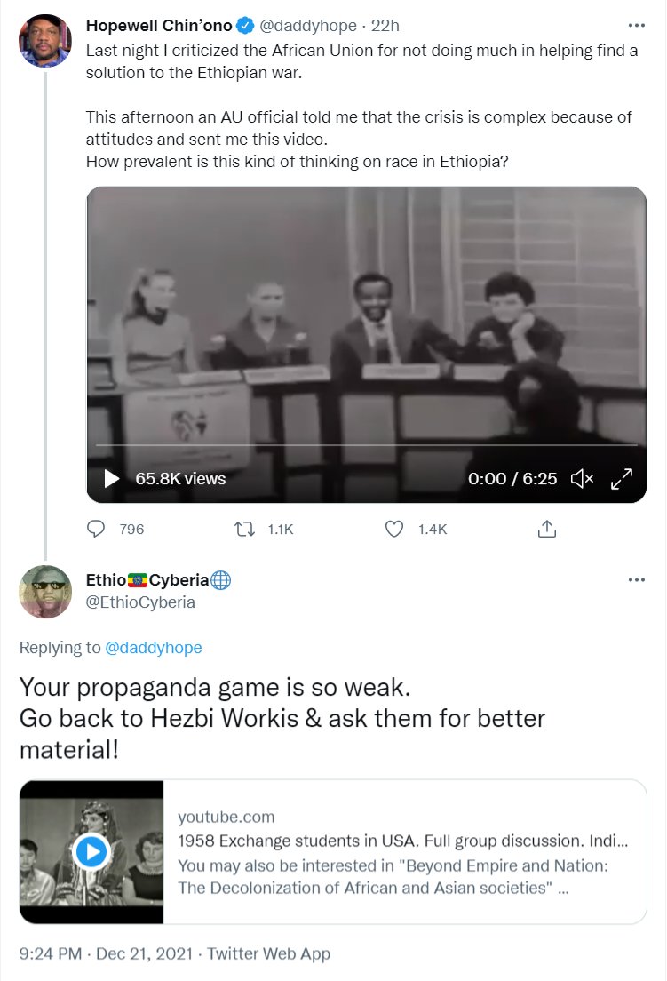 EthioCyberia's tweet photo. 😘1 Fact Check = 1 Block

Thin-skinned propagandist blocks after 1 fact check!

@daddyhope (Hopewell Chin’ono) You're a weak propagandist! Leave it to the experts!

P.S. I noticed you editing out CNN from your bio 😂 https://t.co/bGAFCADWBJ