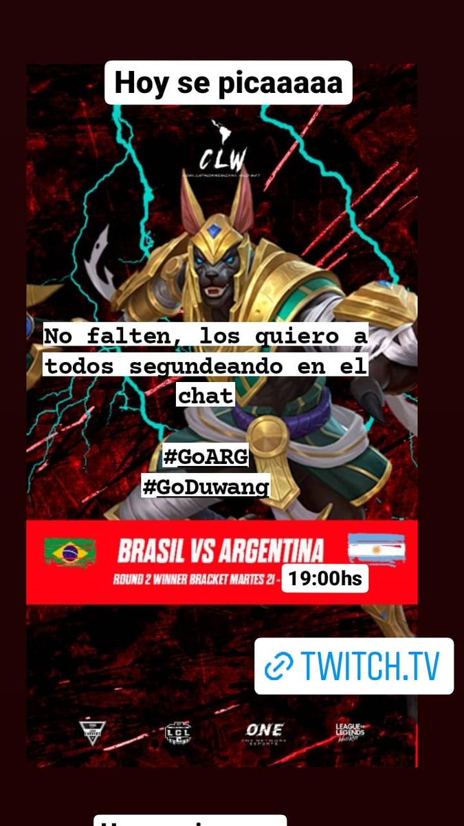 Vamos con todo hoy, nos enfrentamos a un equipo muy fuerte <a href="/SelecaoBrasilWR/">Seleção Do Brasil</a> bom jogo manitos.
#GoARG <a href="/SeleccionARGWr/">Selección Argentina de WildRift</a> 
A romperla com lá Selección y mis Bros
@NatashaARGWR <a href="/DogcinhoWR/">Dogcinho</a> <a href="/taiwanwr/">Taiwan</a> @GodSpawnWR @ZantoARG <a href="/check_Mate99/">CheckMate</a> <a href="/farece/">Hussein Elmaghrapy</a> <a href="/SegenCoach/">Segen 🇦🇷</a> @DCarolinee