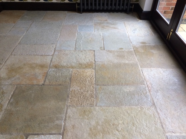 Stone floors can LOOK clean, but the tiny surface cracks a full of dirt &amp; bacteria. See our before (bottom) and after cleaning (top)