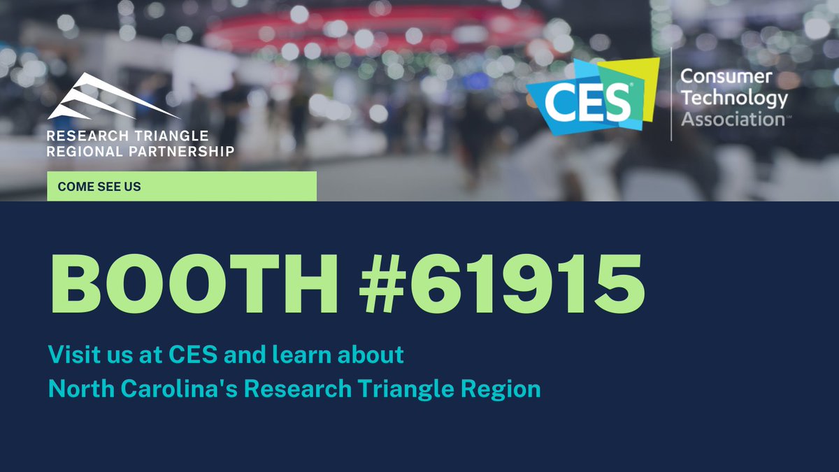 TriangleRegion's tweet photo. We're excited to represent the Research Triangle Region out at @CES this year! Be sure to stop by and learn about our vibrant startup ecosystem. https://t.co/MQD7Nt8Su3