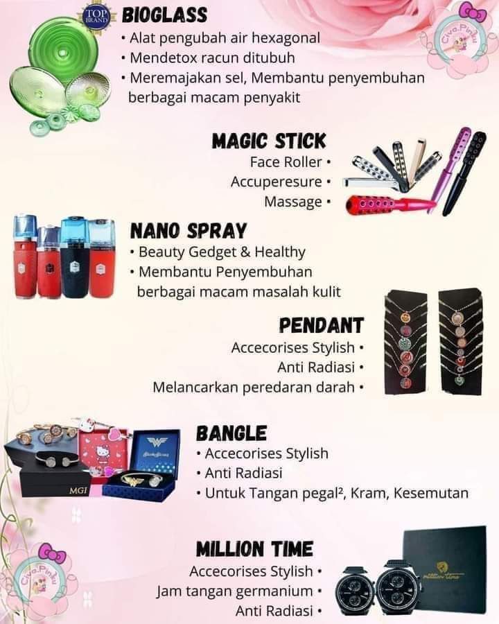 hinge69379082's tweet photo. 🌸 BioglassSeries 
🌸 Magic Stick
🌸 Nano Spray
🌸 Pendant Series
🌸 Bangle Series
🌸 Million Time

Semuanya itu alat kesehatan dan kecantikan dengan masa pakai kurleb 15-20 tahun😊 Bukan produk sekali pakai habis ya gaezz...👌 

Yuk jaga kesehatan
Salam Sehat 
Hinge
08112281680 https://t.co/ZOjpxU3AXh