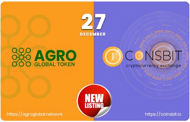 agroglobaltoken's tweet photo. AGRO Global token will be listed on Coinsbit on 27th December 2021. 

Coinsbit is an award-winning cryptocurrency exchange with $1.4+ billion daily trading volume. 

More exchanges are coming soon !

#coinsbit #agroglobaltoken

https://t.co/RqAm5S9Obj
https://t.co/4Npy6i5kop https://t.co/wNDiQ4QnkL