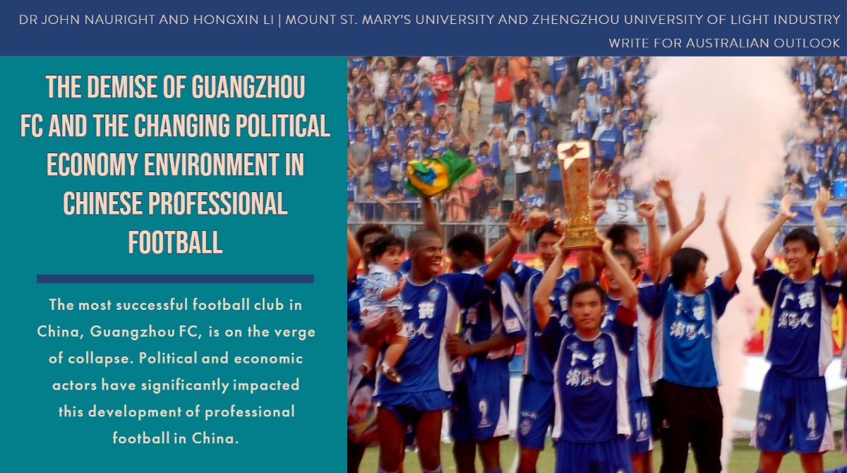 AIIANational's tweet photo. Guangzhou FC is on the verge of collapse. Political and economic actors have significantly impacted this development of professional football in China, writes @MSMU's Dr John Nauright and Zhengzhou University of Light Industry's @HongxinLi.

https://t.co/XqOt5xlLj5 https://t.co/2OPCi7mpcD