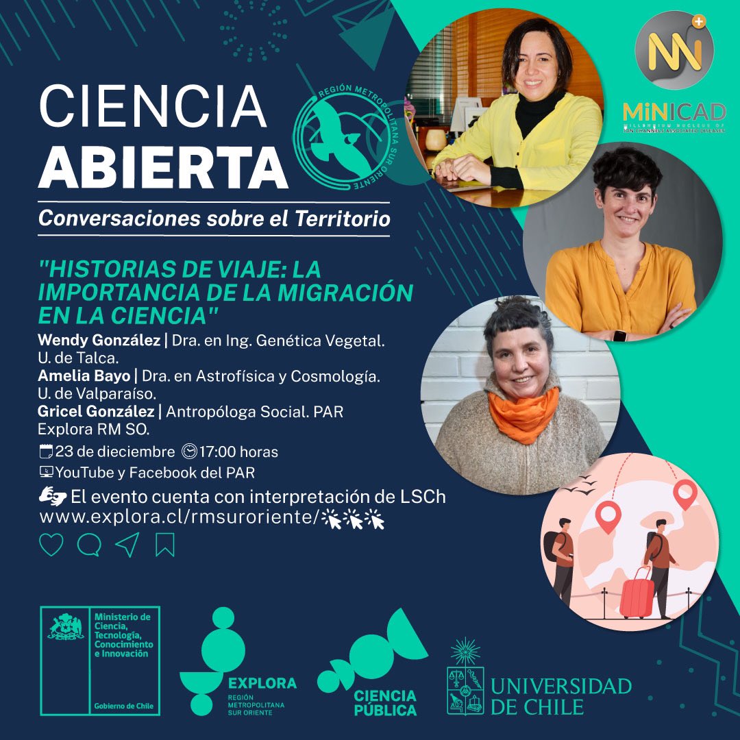 Muy content@s de anunciar que este jueves 23 a las 17:00 h. se transmitirá un conversatorio sobre migración y género, el cual organizamos junto a nuestr@s amig@s de <a href="/explorarmso/">Explora RMSurOriente</a>-  Panelistas:Wendy González de la <a href="/UTalca/">Universidad de Talca</a> ,Amelia Bayo del <a href="/NPF_cl/">NPF</a> y Gricel González de <a href="/explorarmso/">Explora RMSurOriente</a>