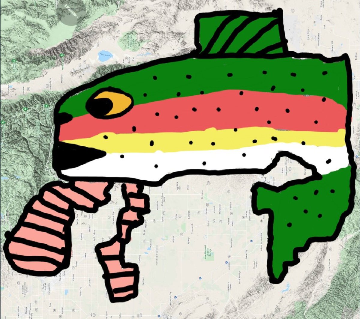 Tybeck91's tweet photo. In the 4th grade we did an art project where you scribbled random lines and then painted what we saw. Since our new congressional lines were drawn with the same intent. I took it upon myself to draw what I saw. :) (a turtle, an at-at walker, a trout with a worm, and a duck) https://t.co/GHw9AdFT3m