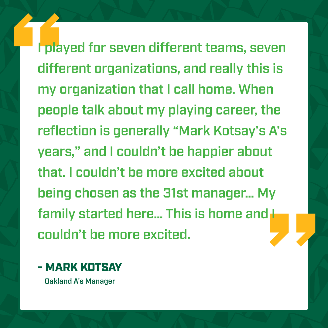 Athletics's tweet photo. Mark Kotsay feels right at home. https://t.co/Qf5U7n4Yd0