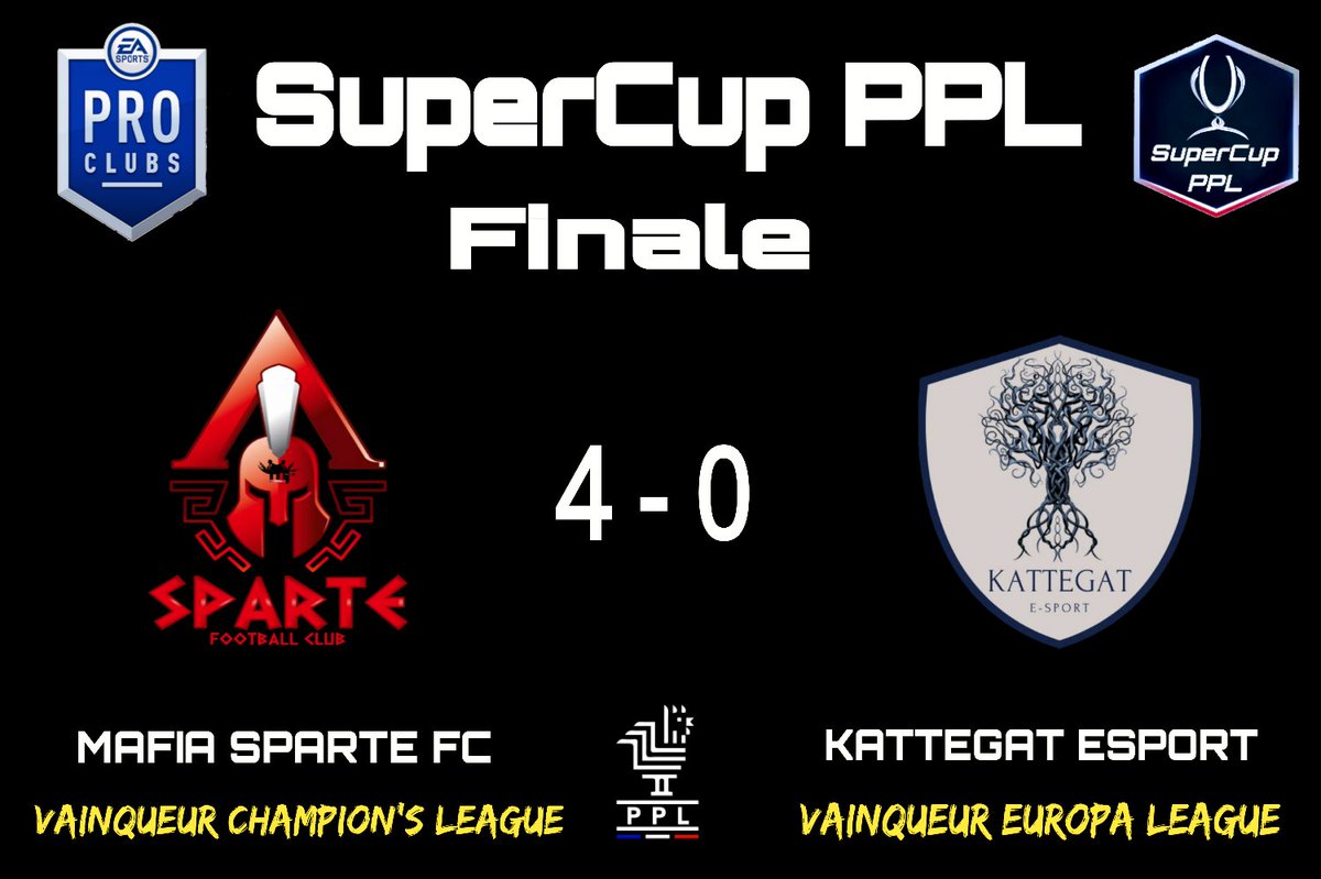 🇪🇺SUPERCUP🇪🇺

🎉Félicitations a @SparteFc qui remporte le #SuperCupPPL 
(saison 8)

Bravo au <a href="/KattegatEsport/">kattegat MPLS</a>, finaliste de cette compétition.
Score 4-0 🎖 <a href="/rtducp1/">𝐑𝐓_𝐄𝐒𝐏𝐎𝐑𝐓</a> <a href="/RTduCP/">RT du Club Pro</a> <a href="/GamingRTweeters/">Gaming RTs</a> @the_ifc_ @ILOVEPROCLUB1 @CityMagClubPro <a href="/EsportsTweeter/">Esports RTs</a> #LiguePPL #PS4 #FIFA22 #Finale