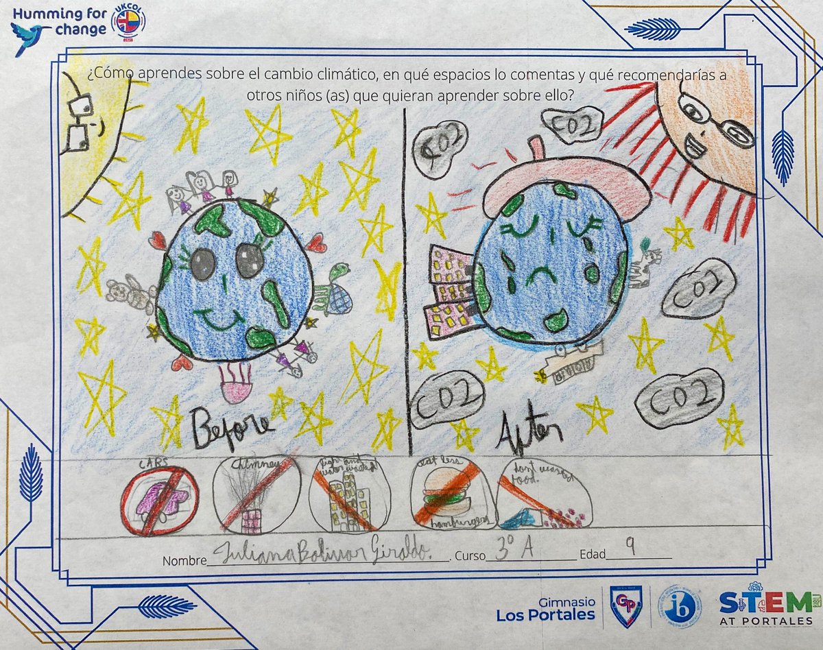 UKinColombia's tweet photo. #JoinTheHum | En Aprender con dibujo, 🥇 Juliana Bolívar Giraldo de Bogotá D.C. y 🥈 Luis Miguel 
Tovar de Yopal nos contaron algunas de las acciones que debemos evitar para tener un planeta sano.

[2/9] https://t.co/u8fi0OvXC6