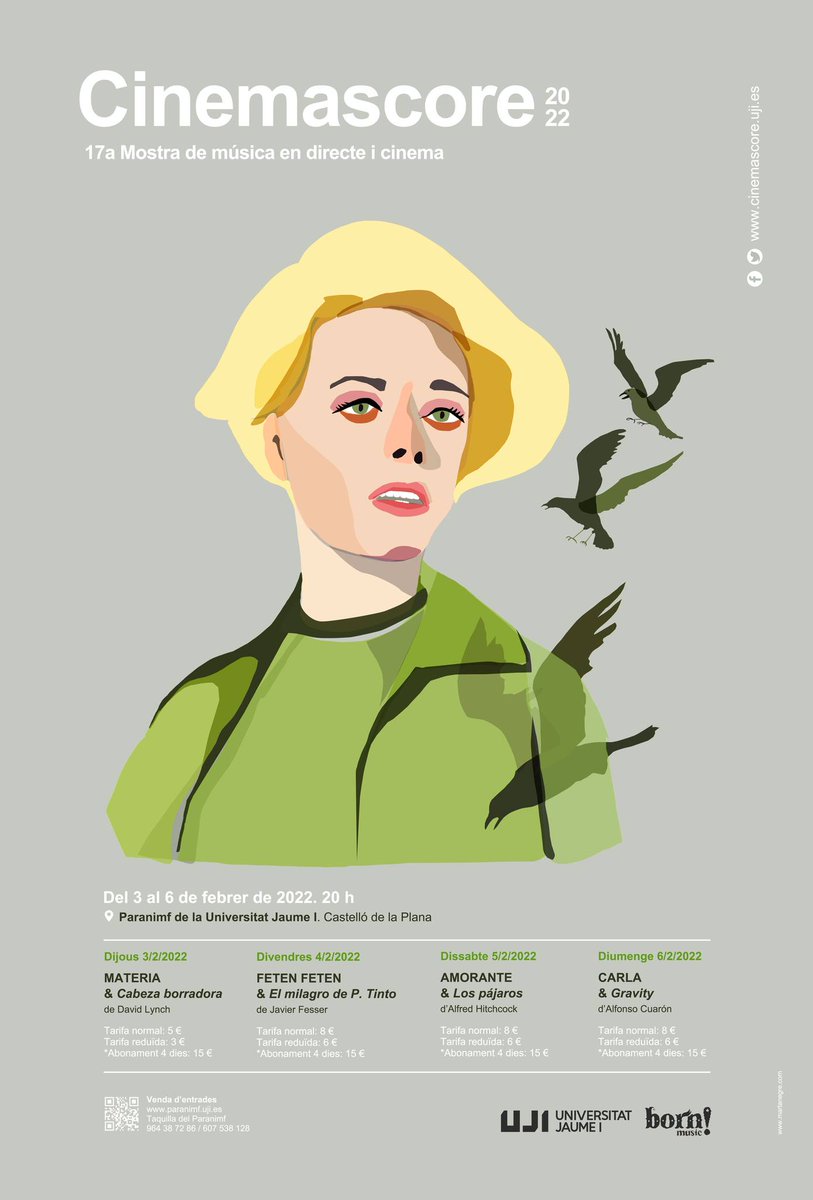 nomepierdoniuna (@nomepierdoniuna) on Twitter photo Cartelazo ✨ inspirado en 'Los pájaros' de Alfred Hitchcock que se ha marcado <a href="/marta_negre/">Marta Negre</a> para la 17ª edición de <a href="/Cinemascore2015/">Cinemascore 2024</a> 🎶 🎞 (3-6 febrero 2022). Y tampoco se queda atrás la programación 👇 Cartelazo ✨ inspirado en 'Los pájaros' de Alfred Hitchcock que se ha marcado <a href="/marta_negre/">Marta Negre</a> para la 17ª edición de <a href="/Cinemascore2015/">Cinemascore 2024</a> 🎶 🎞 (3-6 febrero 2022). Y tampoco se queda atrás la programación 👇