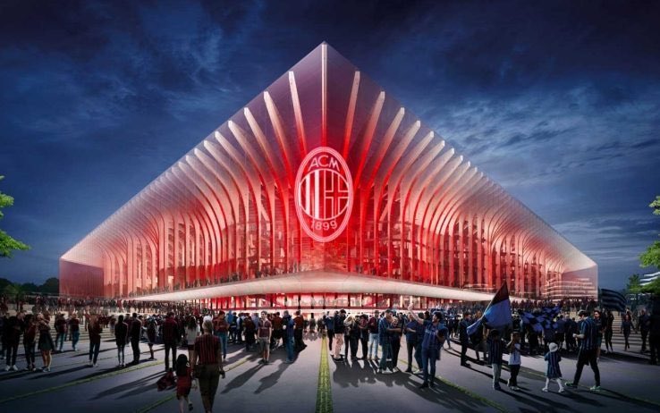 Juezcentral's tweet photo. El Inter y el AC Milan presentaron "La Catedrale", su proyecto de nuevo estadio, que estará listo para el año 2027. Estará inspirado en el Duomo y en la Galleria Vittorio Emmanuele II de Milán. Su fachada de vidrio cambiará de color, dependiendo de si juega el Inter o el Milan. https://t.co/aViplV8LKP