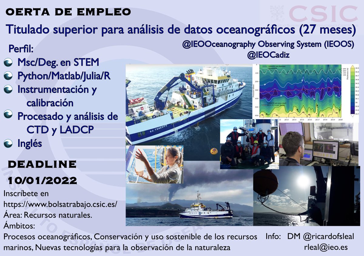 ricardofsleal's tweet photo. Si te apasiona la observación desde buques oceanográficos y el procesado y análisis de datos, tienes una oportunidad como Titulado Superior en el @IEO_Cadiz del @IEOoceanografia. #IEOOS #STOCA #STEM @oceanjobs_ https://t.co/L1S1XSzkF0