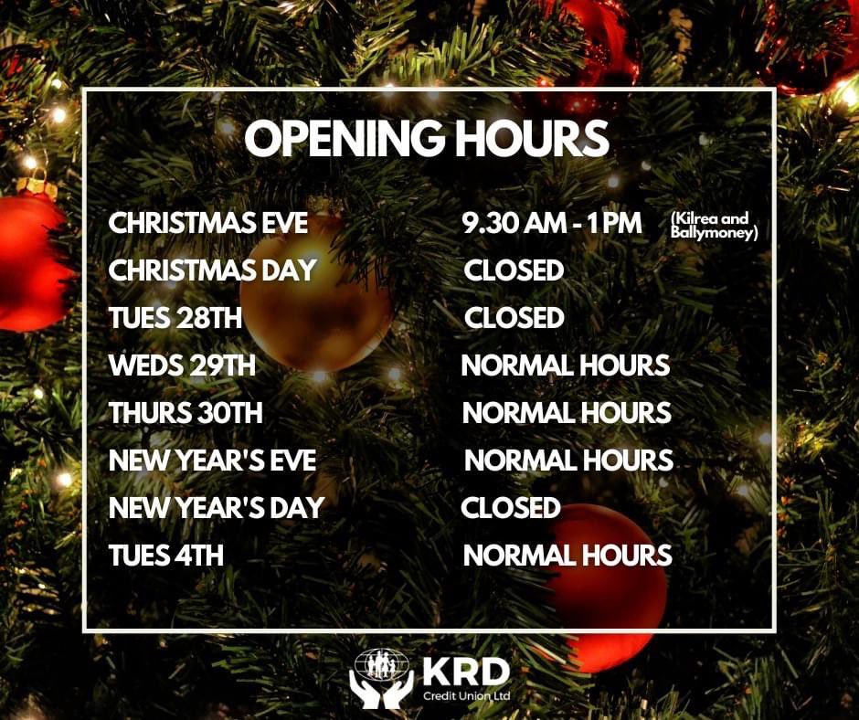 Take note of our opening hours over the festive period 🎄