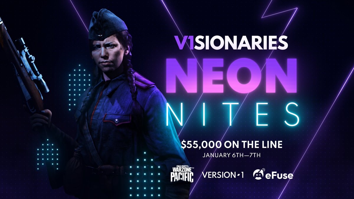 erenaGG's tweet image. We're back at it again with @version1gg for a brand new #V1SIONARIES tournament called #NeonNites ⚡

2 days. The most successful women competitors in all of Warzone. $55,000 up for grabs. 💰

Are YOU ready!?