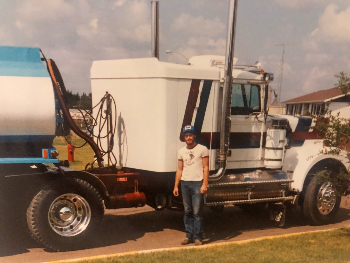 RG_Leachman's tweet photo. My mom just sent me this article of my dad when he was 23. My dad bought his first oil hauler when he was 17, after working the rigs for a couple years. Jacked, great beard, talking about chasing my mom around, and a new Western Star truck for his fleet. What a stud. https://t.co/NAClb8JkiI