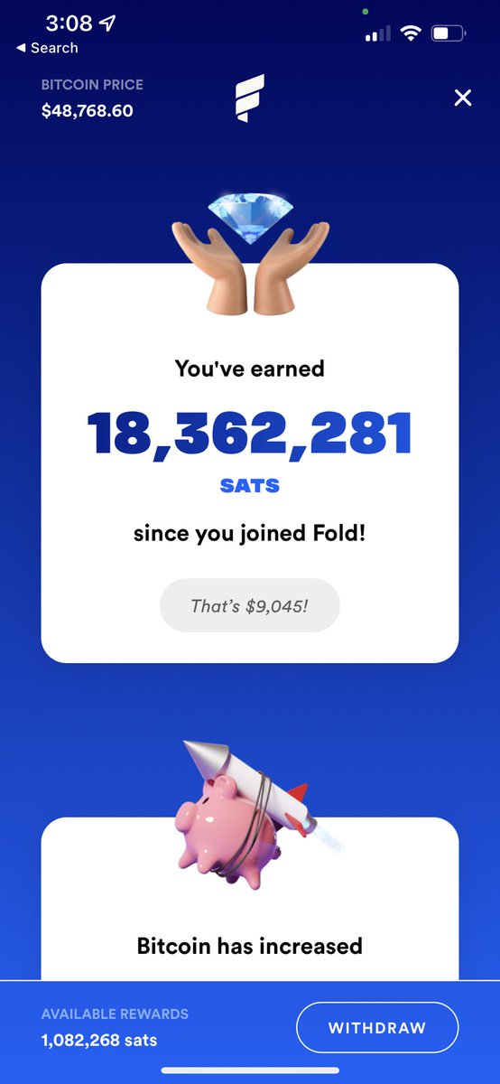 What’s in your wallet? If you aren’t crushing Fold rewards well you are missing out . Check out my earnings…want free Bitcoin use my referral code and join the fun use.foldapp.com/r/UMF3H3VX <a href="/fold_app/">FOLD BITCOIN</a> <a href="/WClementeIII/">Will</a> @wlrvs <a href="/APompliano/">Anthony Pompliano 🌪</a>