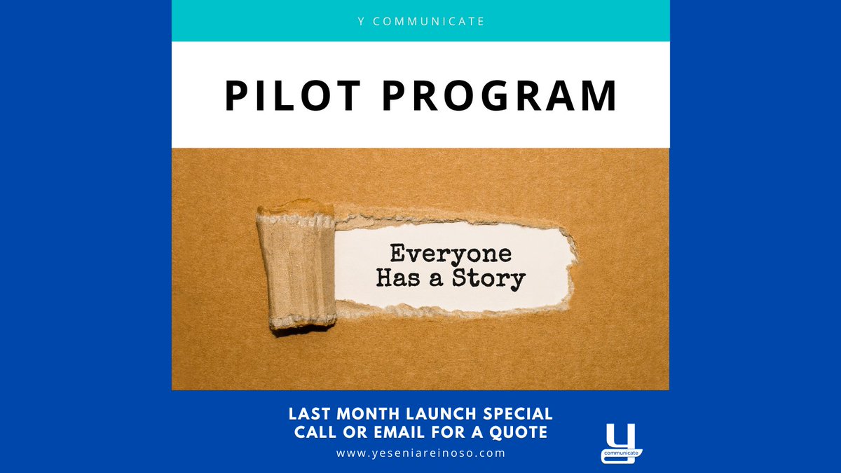 Give yourself a #Christmas gift with the @y_communicate #PilotProgram! Entering into its final stretch, take advantage at a discounted rate. Sample & customize some of the services. The #program ends on 12/31. Call or email for a quote.

yeseniareinoso.com/about/