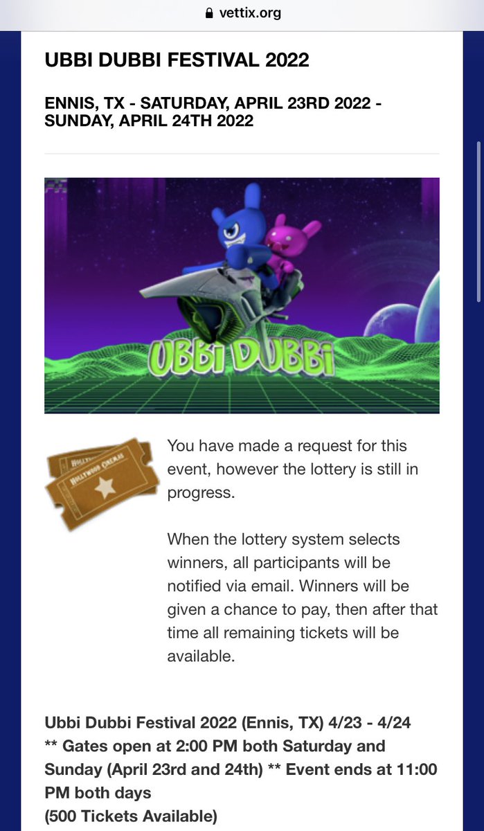 <a href="/RealDiscoDonnie/">Disco Donnie</a> just released tickets for <a href="/UbbidubbiFest/">Ubbi Dubbi Festival</a> on <a href="/VetTix/">Vet Tix</a>! 

Make sure to put in your request for the lottery now. 🤞

RT to share with your veteran or first responder friends! 

vettix.org/ref/110487
1sttix.org/ref/110487