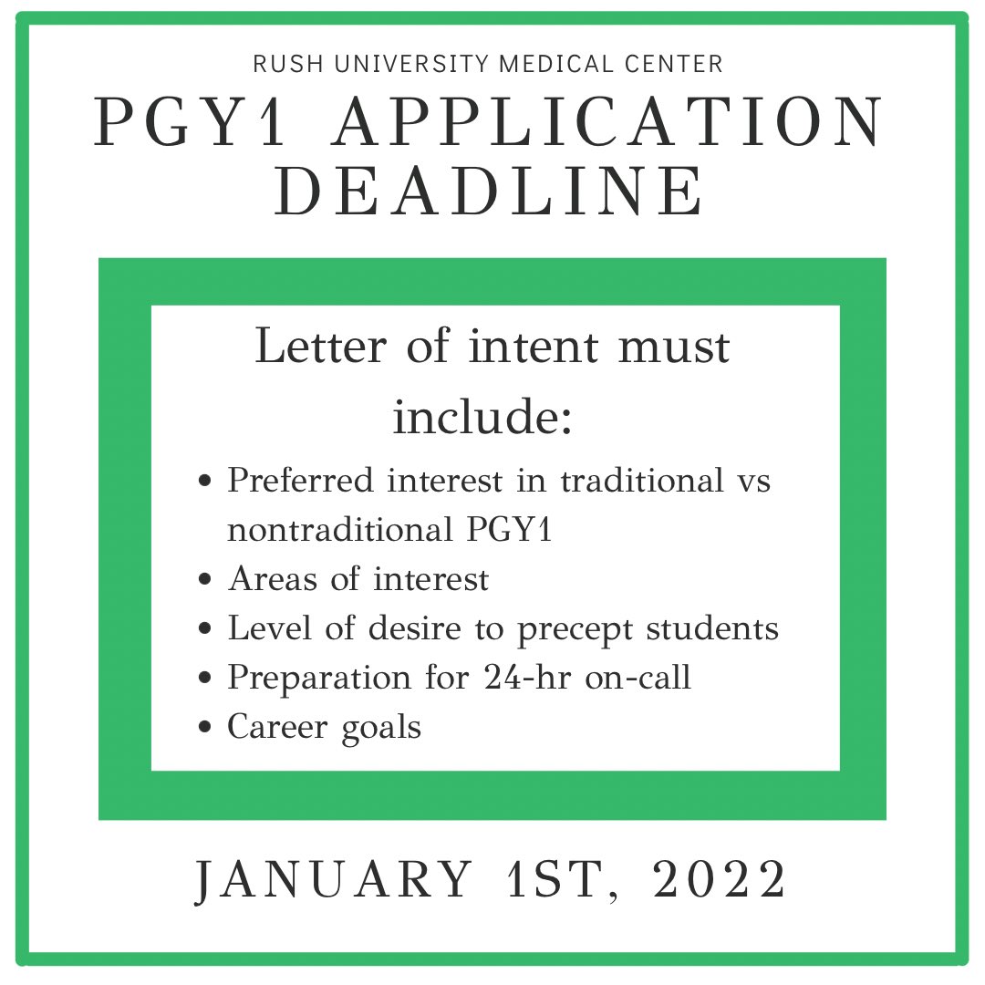 RushPharm's tweet photo. Friendly reminder that our PGY1 residency application deadline is January 1st, 2022! You can find all of our requirements in the ASHP directory at https://t.co/OijQkRg3nr https://t.co/prO2B3TsqG