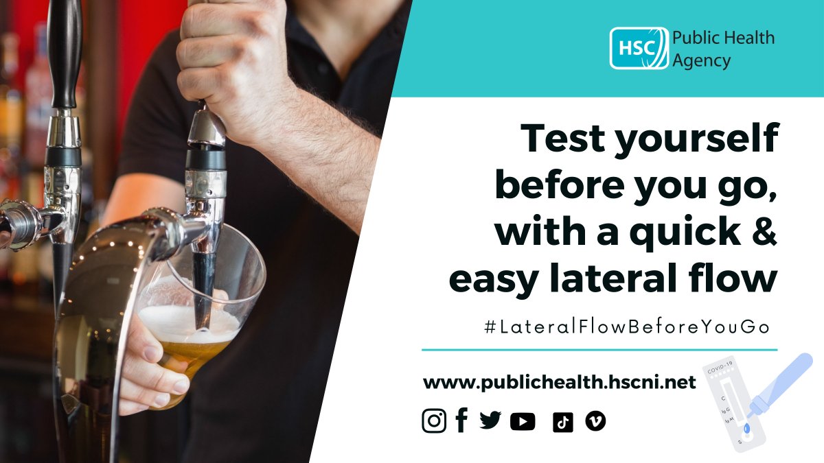 publichealthni's tweet photo. Before you head out & about help keep everyone safe by taking a quick & easy lateral flow test.
Around one third of us can have COVID-19 but no symptoms - a lateral flow test can detect this & help you take steps to prevent the virus spreading.
#LateralFlowBeforeYouGo
@healthdpt https://t.co/MB3k9zJO9C