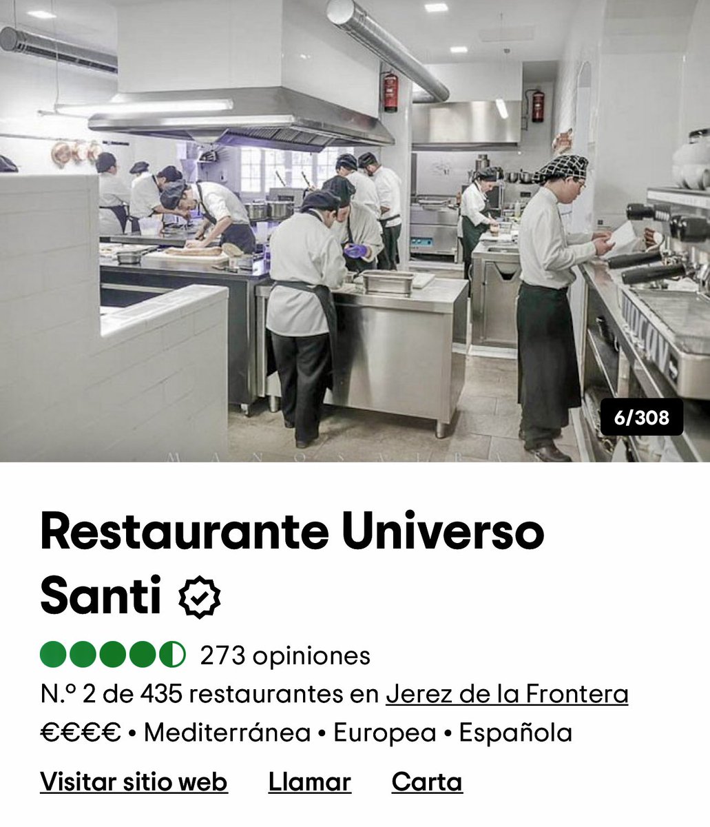 ComparadorEva's tweet photo. El mayor premio a un restaurante es la opinión de sus propios comensales y en el caso de @UniversoSanti hoy estamos de celebración, ya que nos hemos colocado como el segundo mejor restaurante de #Jerez ( sobre 435 ) según los usuarios del líder mundial @TripadvisorES https://t.co/LJoDosfBG1