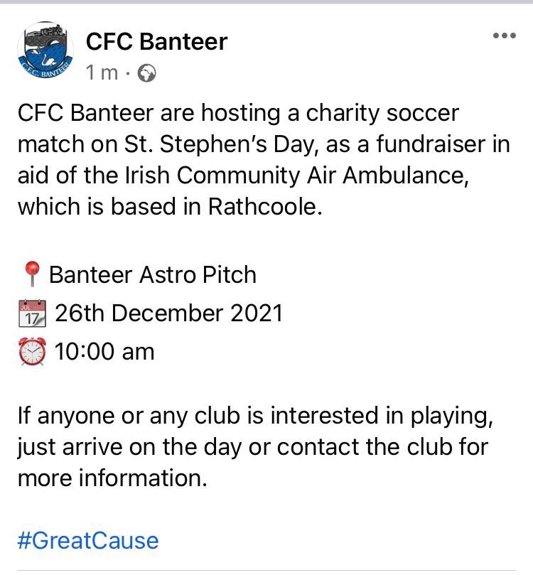 .@CFCBanteer are holding a fundraiser this Stephen’s day. Details below #GreatCause #AllWelcome