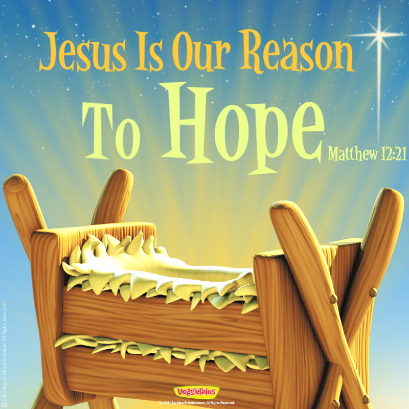 VeggieTales's tweet photo. May the God of hope fill you with all joy and peace as you trust in Him, so that you may overflow with hope by the power of the Holy Spirit. -Romans 15:13 https://t.co/z4QHKQnl5K