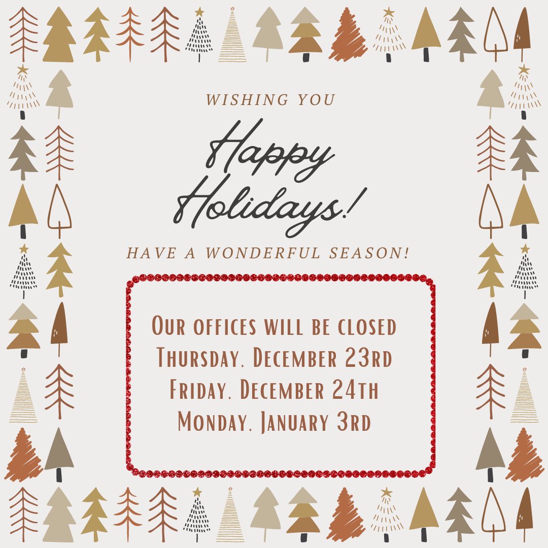 WarrenCompanies's tweet photo. Happy Holidays! We wish all of our customers and vendors a very happy holiday season! 
Please note that our offices will be closed on:
-Thursday, December 23rd
-Friday, December 24th
-Monday, January 3rd

#Merry Christmas #HappyHolidays #HolidayHours https://t.co/foFG5TPSZ0