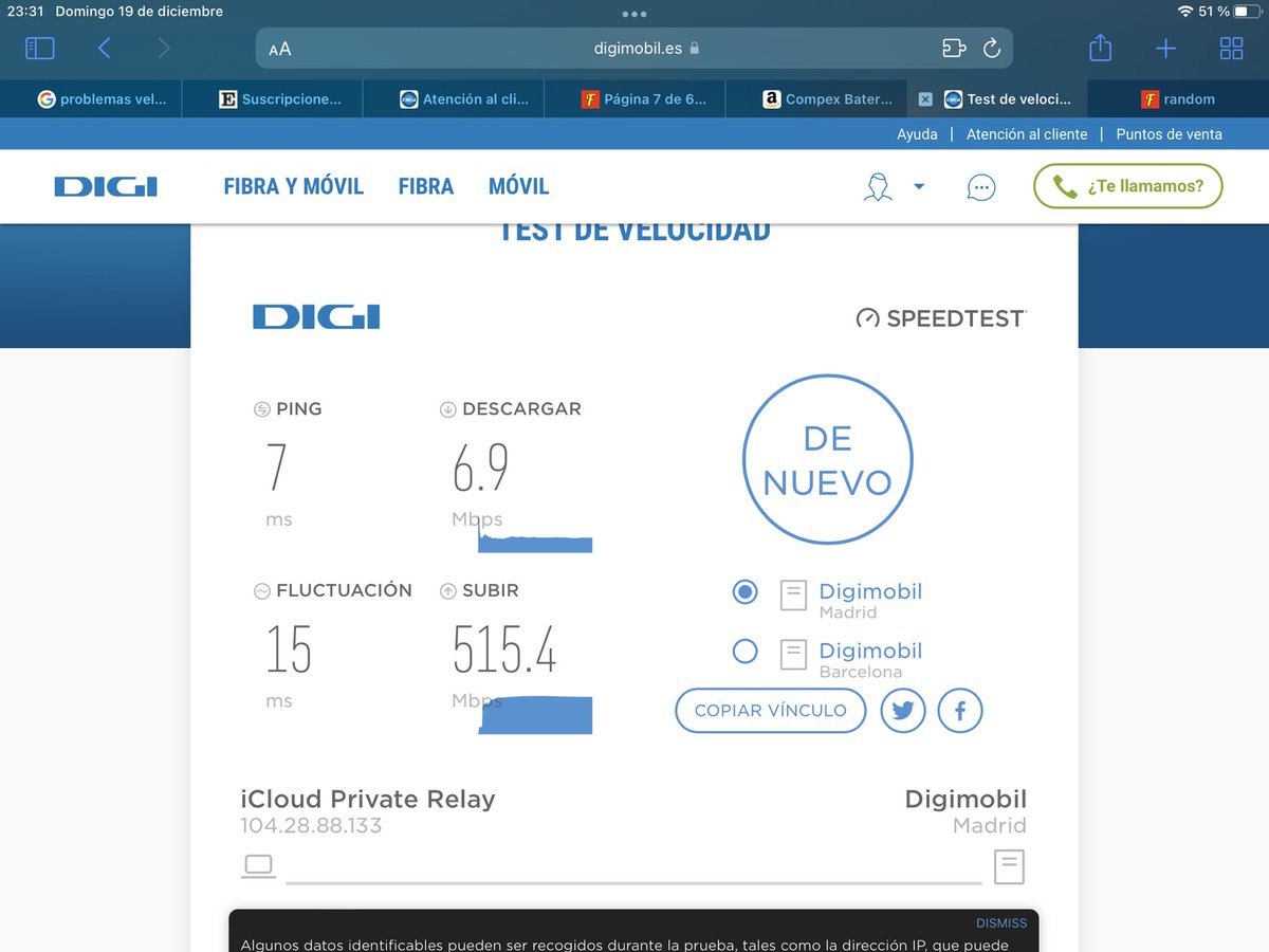 Rafa8319's tweet photo. @safeig @digimobil_es Si te funciona suerte tienes. Somos muchos los que tenemos problemas de velocidad de bajada… https://t.co/2iso1cG6Wh
