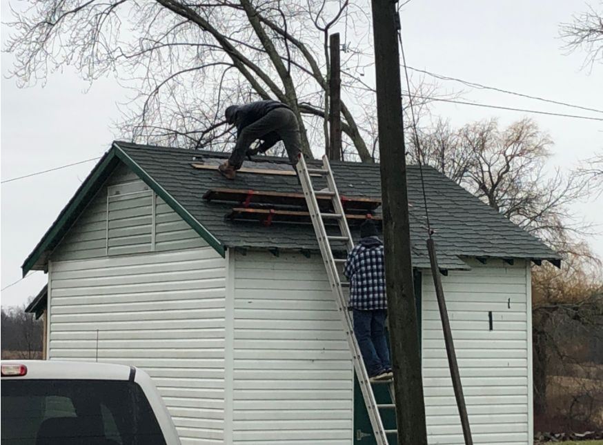 CampOneida's tweet photo. Our unsung heroes of Camp!  Fixing Cabin 1's roof after a storm brought down a tree limb onto it.  Thanks Wayne and Mike! (and Linda for bringing food)

If you would like to donate to help with the repairs, use this link to donate through paypal:
https://t.co/KjDpj8absl https://t.co/E6mmW6IDuq