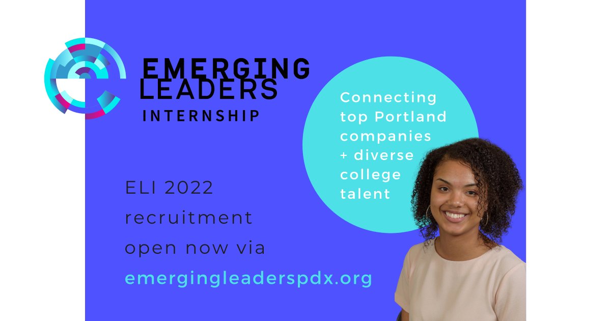thescriptorg's tweet photo. The Emerging Leaders Internship program is accepting company partners for summer 2022 through 1/12! 
Join our community of Portland-area organizations that partner with ELI to support + develop our region's diverse rising leaders. 
Learn more + sign up: https://t.co/Qnfz3DMFLQ https://t.co/NAl5RSkGsZ
